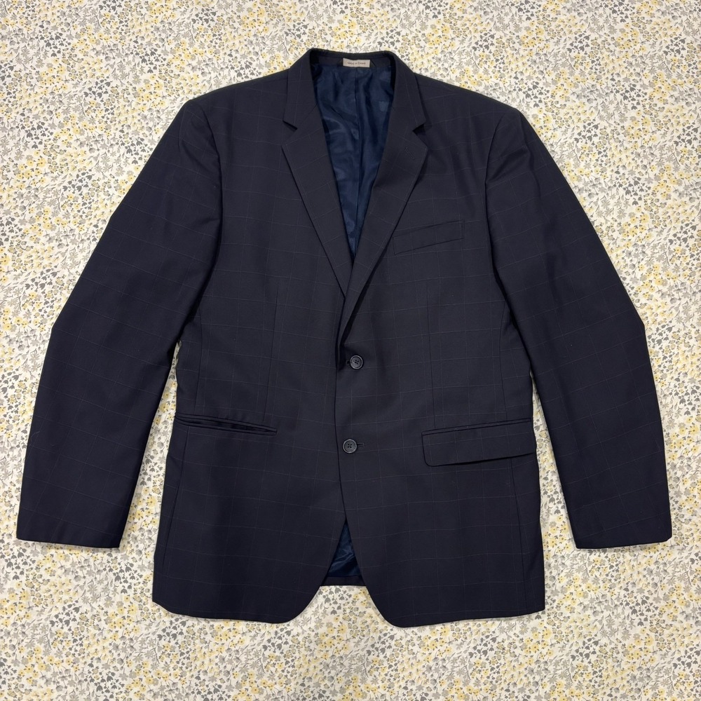 Banana Republic Blazer Men's Size 44R Navy Blue Window Pane Pattern Tailored Fit